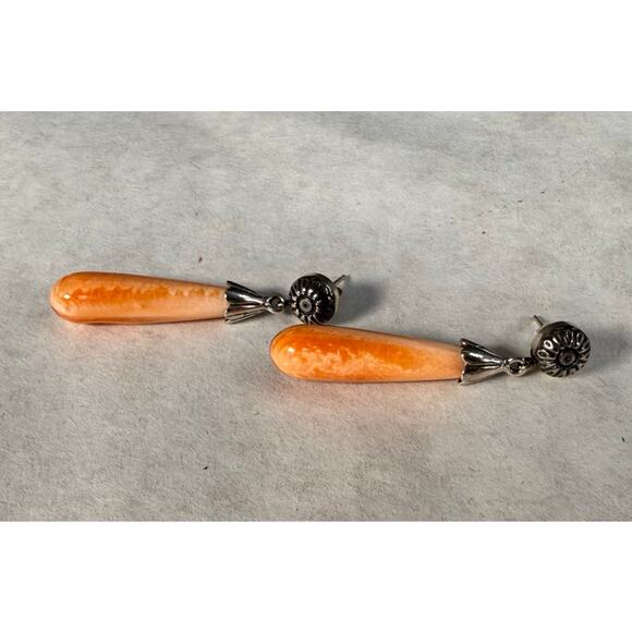 Carolyn Pollack American West Sterling Silver Orange Spiny Oyster Drop Earrings - Picture 3 of 3